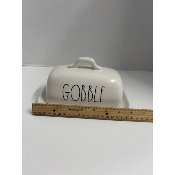 Rae Dunn GOBBLE Butter Dish White Ceramic Thanksgiving - Picture 6 of 6